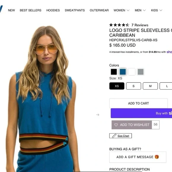 Aviator Nation Logo Striped sleeveless hoodie. - Picture 6 of 6